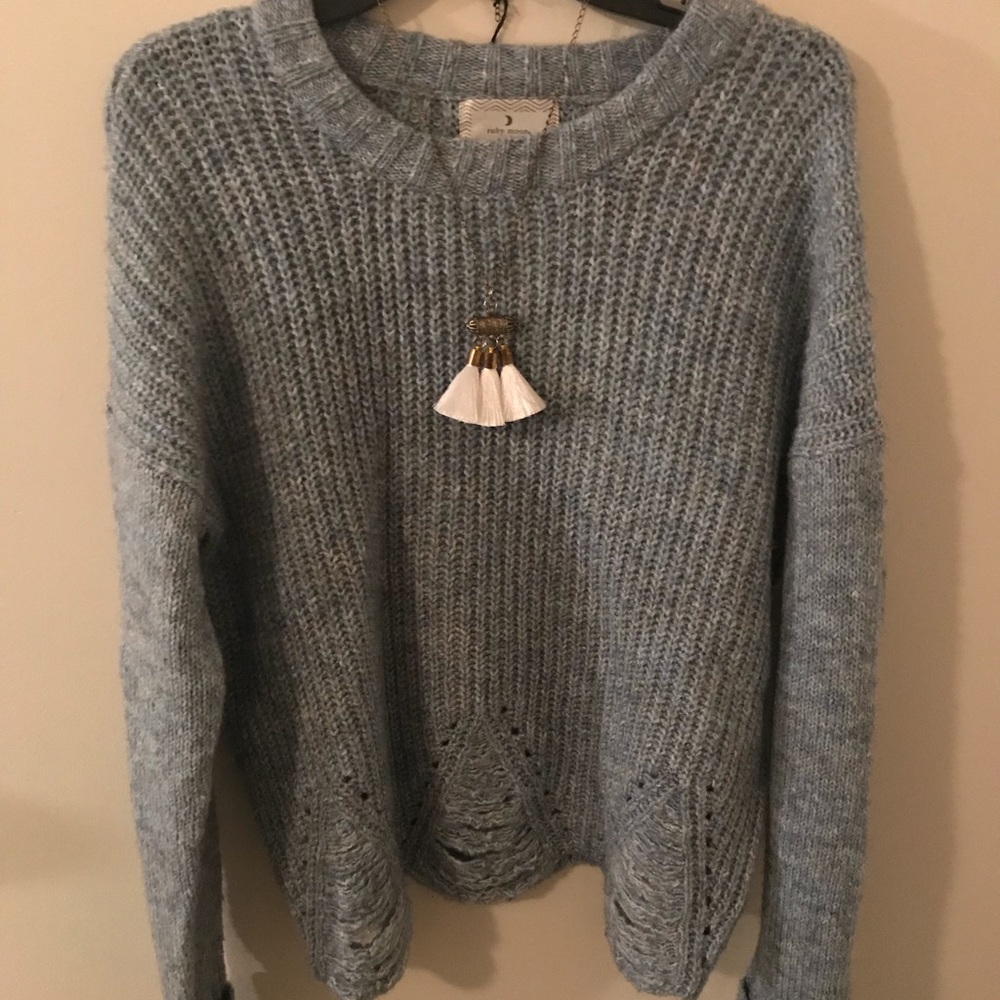 Light Blue Distressed Sweater